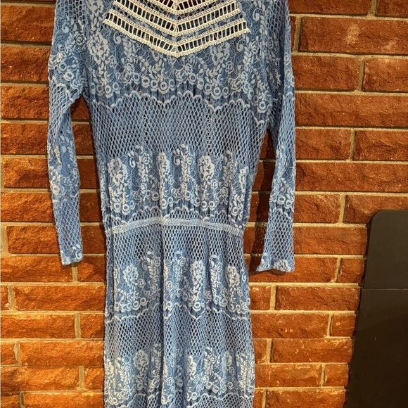 Free People Blue Long Sleeve Lace Sheath Cover-Up - Picture 10 of 10
